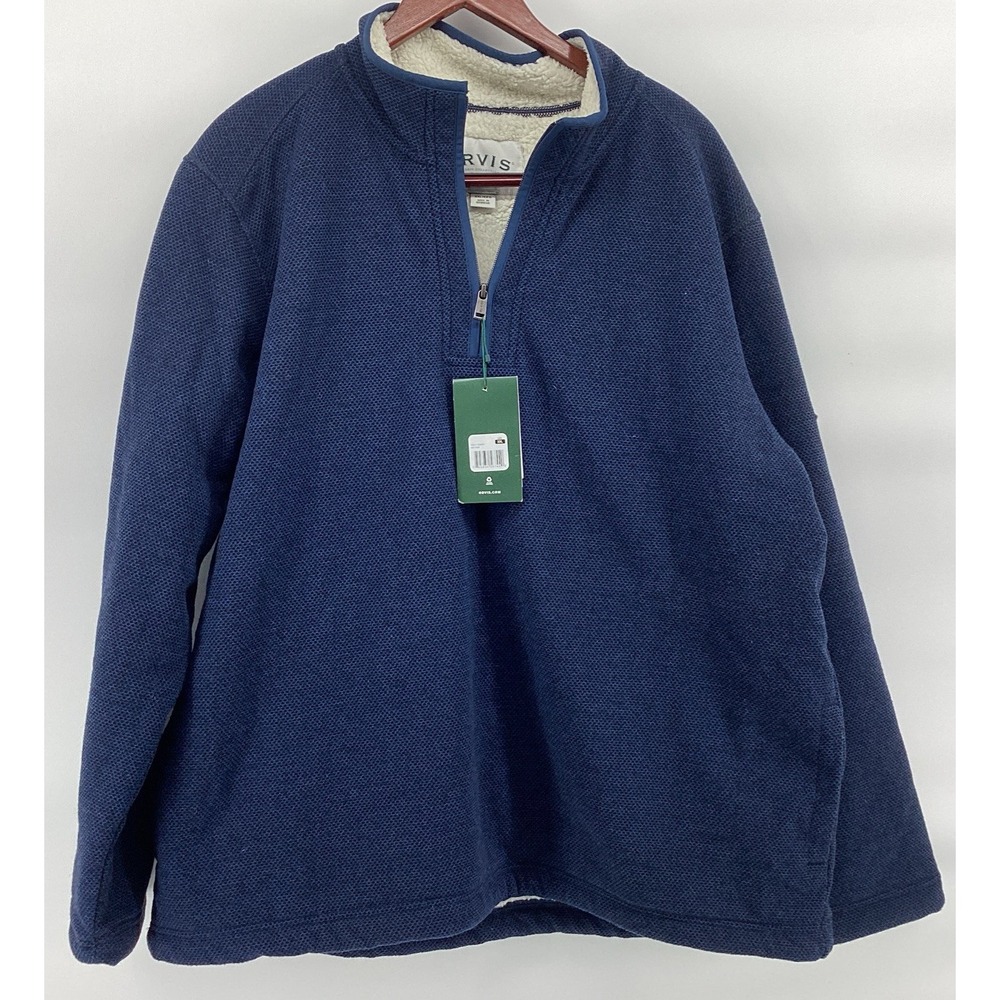 NEW ⭐ Orvis Sweater Men's XXL Brighton 1/4 Zip Pullover Sherpa Lined Fleece Navy